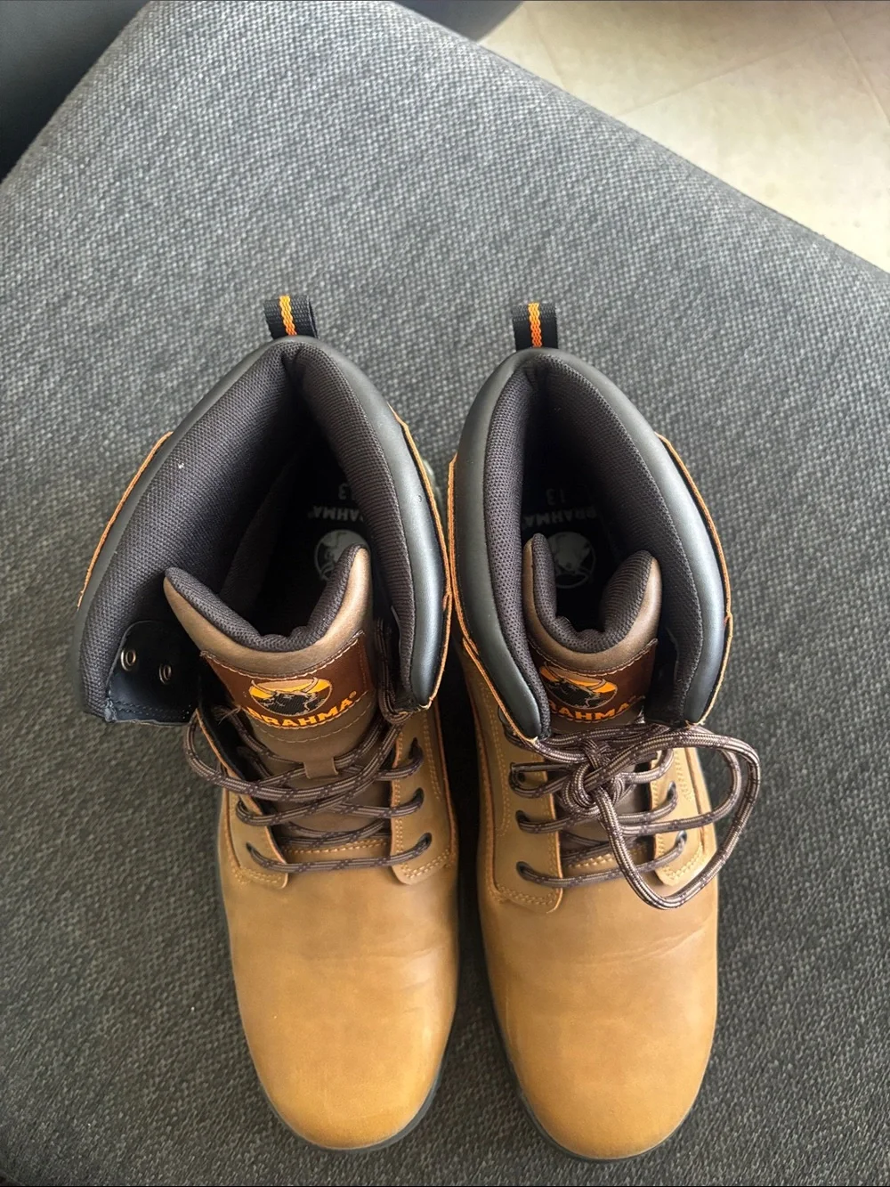 Brahma Tan Work Boots with Green Outsole